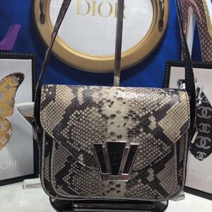 Henri Bendel PYTHON & CROC Embossed Front Flap Shoulder Bag Distinctive Lock🔥